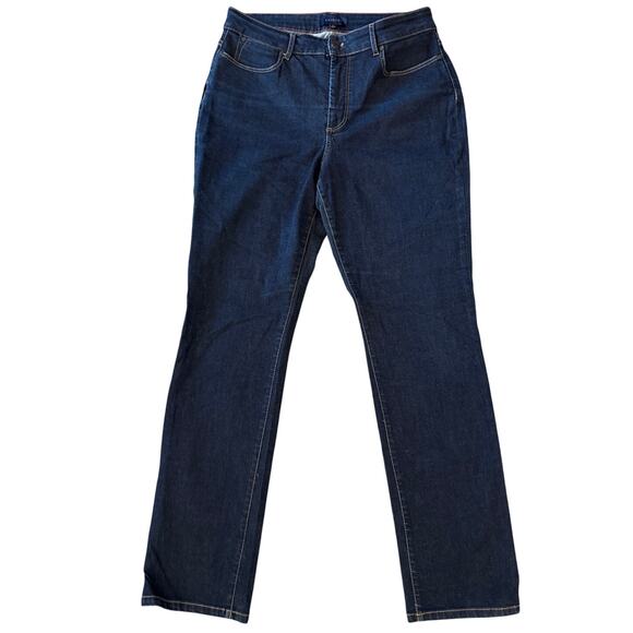 Talbots Straight Leg High Rise Jeans Sz 12 Dark Wash Denim Basic Stretch Casual - Picture 1 of 8